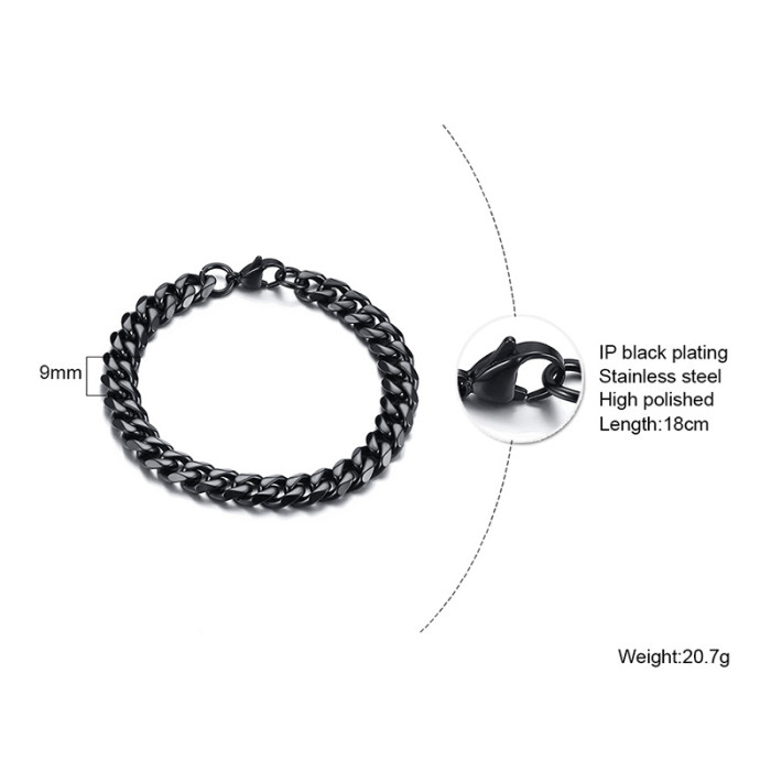 Wholesale Stainless Steel Mens Black Plate Cuban Link Bracelet