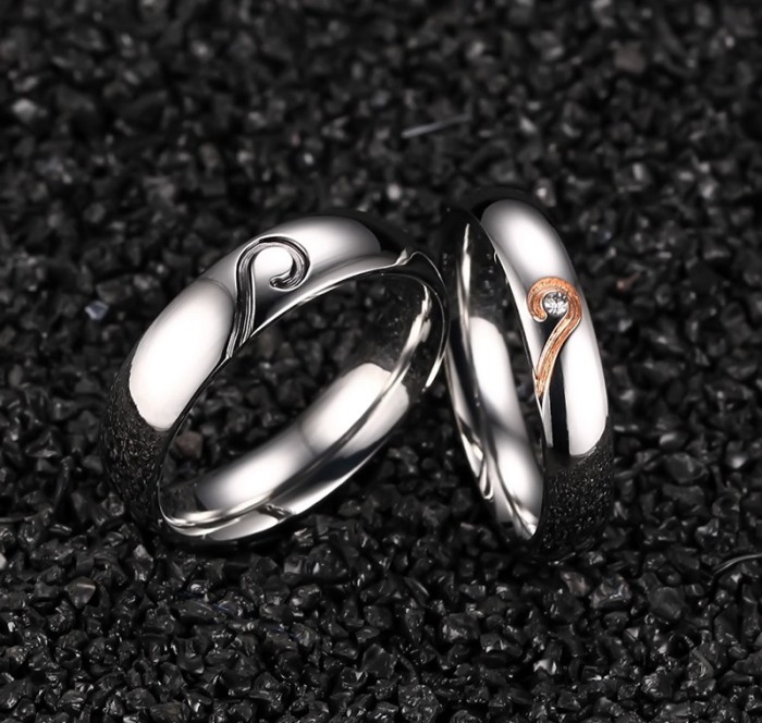 Stainless Steel Wedding Ring Engagement Ring Band Set