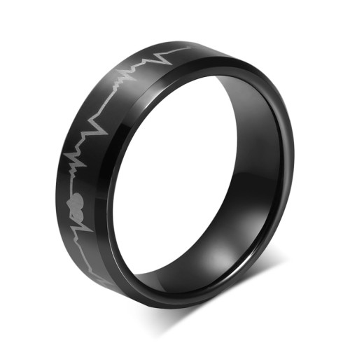 8mm Black Mens electrocardiogram Tungsten Ring