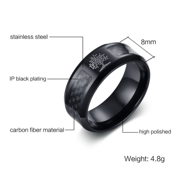 Black Steel Ring Wholesale Life Tree Ring