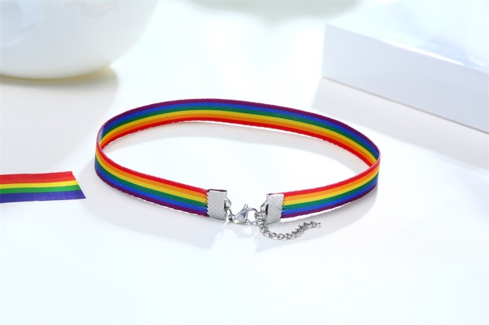 Wholesale Rainbow Choker Chain Ribbon Necklace