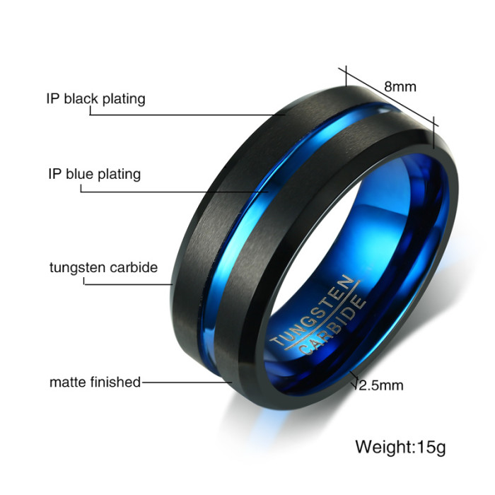 Wholesale Tungsten Carbide Rings Black and Bule
