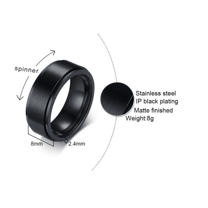 Wholesale Stainless Steel Spinner Black Ring Band