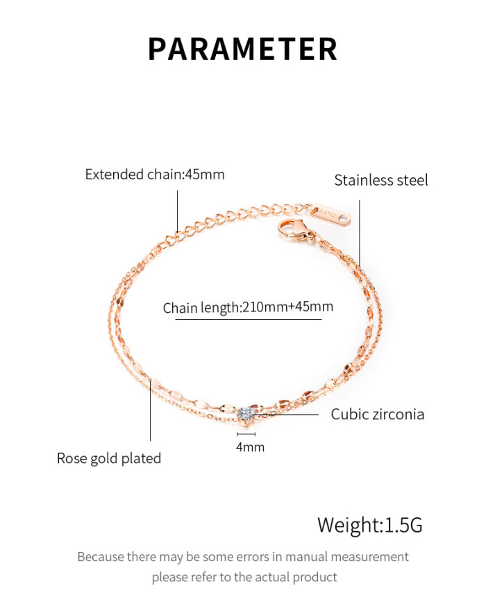 Wholesale Stainless Steel Charm Double Chain CZ Anklet