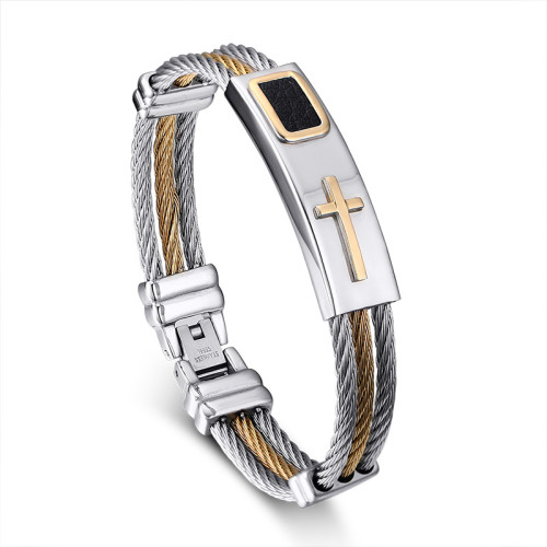 Wholesale Stainless Steel Wire Cross Tag Bracelet Mens
