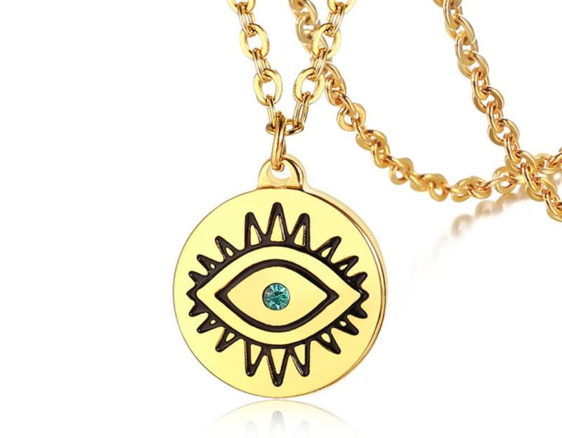 Wholesale Stainless Steel Women Eye Pattern Coin Pendant Necklace