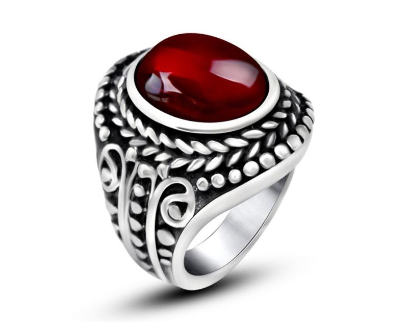 Ladies Stainless Steel Ruby Gemstone Ring