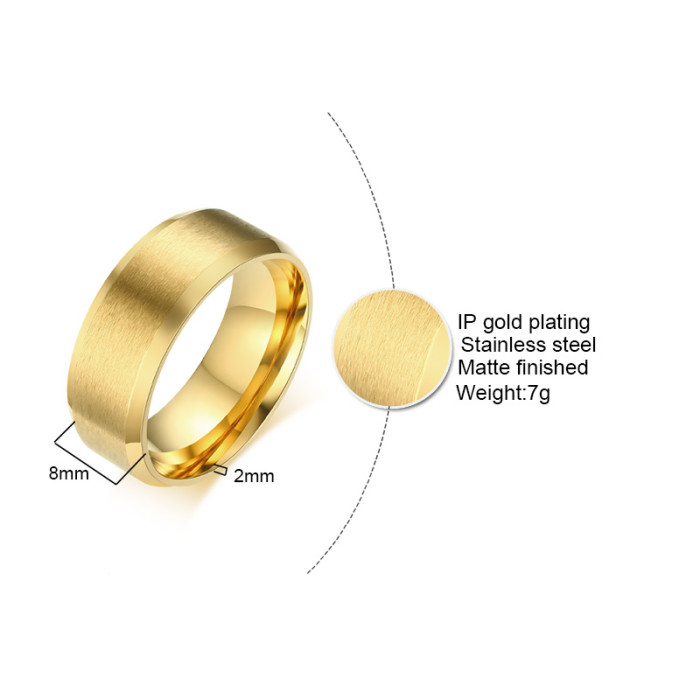 Stainless Steel 8mm Gold Wedding Band