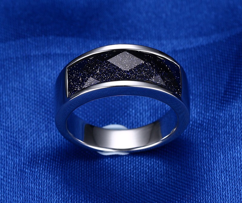 Surgical Steel Ring with Blue Sandstone