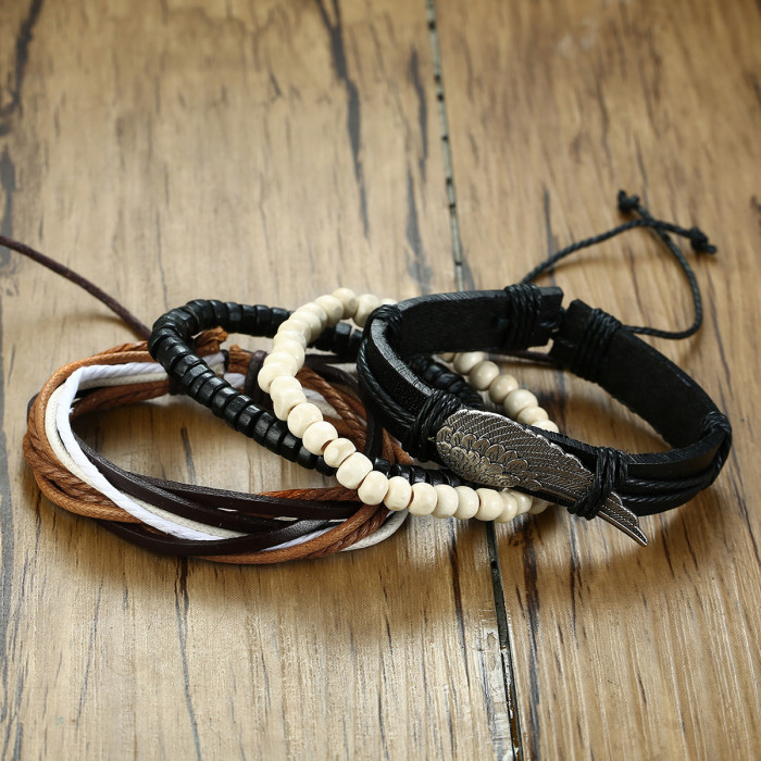 Wholesale Mens Multilayer Leather Charm Bracelet