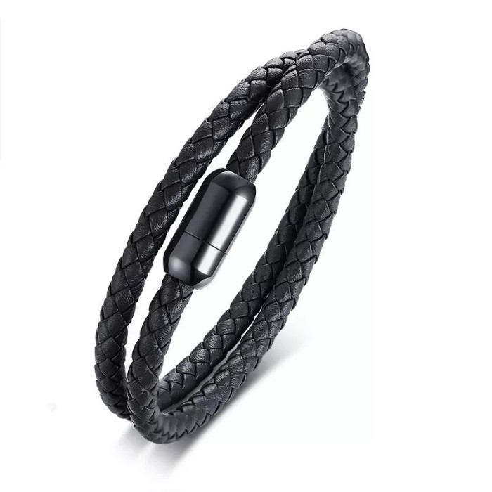 Wholesale Stainless Steel Handmade Braided Leather Bracelet