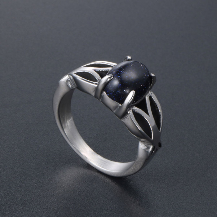 Wholesale Top Quality Biker Ring Cool Polishing 316L Stainless Steel Black Stone Ring