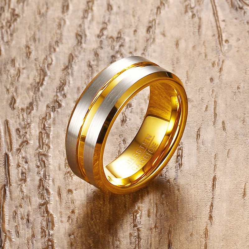 IP Gold Tungsten Ring with Groove for Her Wholesale