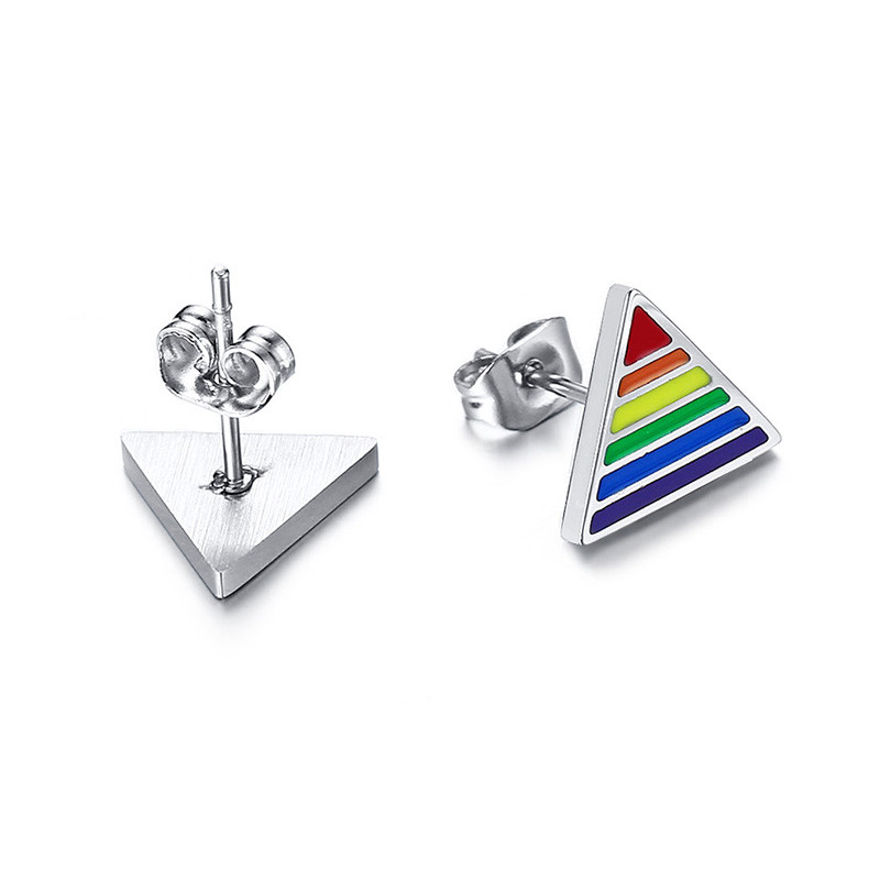 Wholesale Stainless Steel Rainbow Triangle Earrings Studs