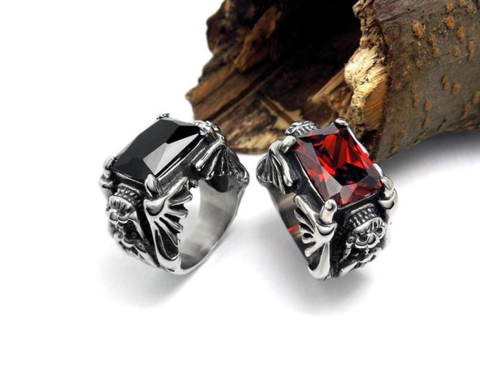 Wholesale Rings Mens Double Dragon CZ Sword 316L Stainless Steel Ring Fashion Jewellery