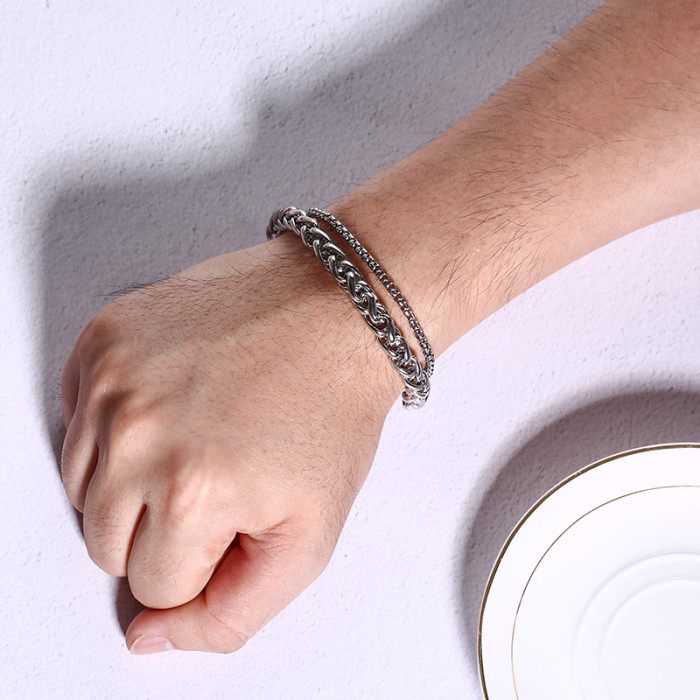 Wholesale Mens Stainless Steel Double Chain Bracelet
