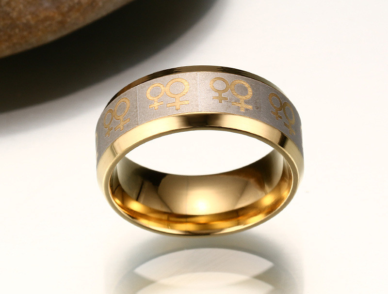 Stainless Steel lesbian Double Female Symbols on Gold IP rings