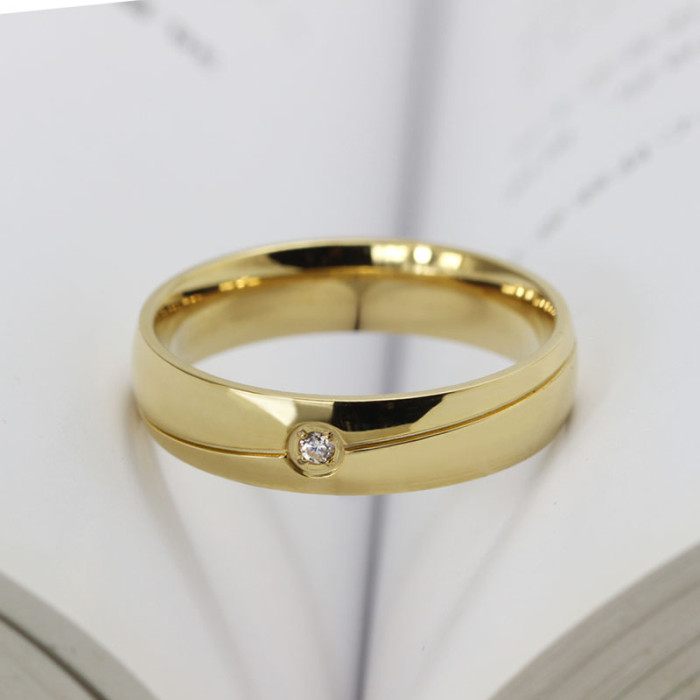 Stainless Steel Gold Ring with CZ