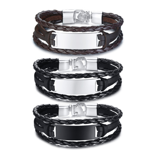 Wholesale Personalized Leather Alloy ID Bracelets