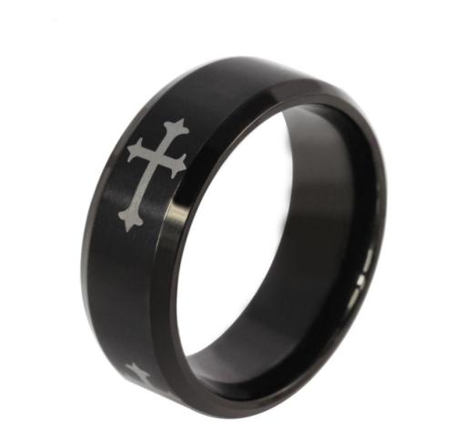 Black Stainless Steel Cross Ring