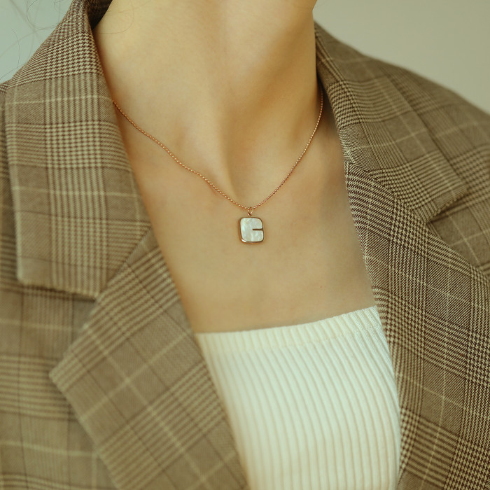 Wholesale Stainless Steel Women Geometry Square Shell Necklace