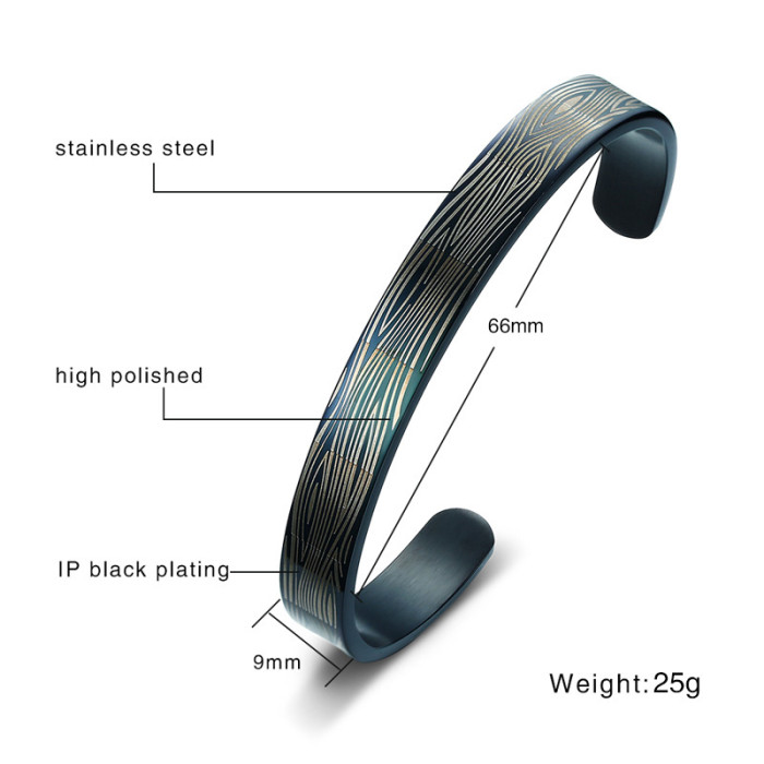 Wholesale Stainless Steel Mens Black Bangles