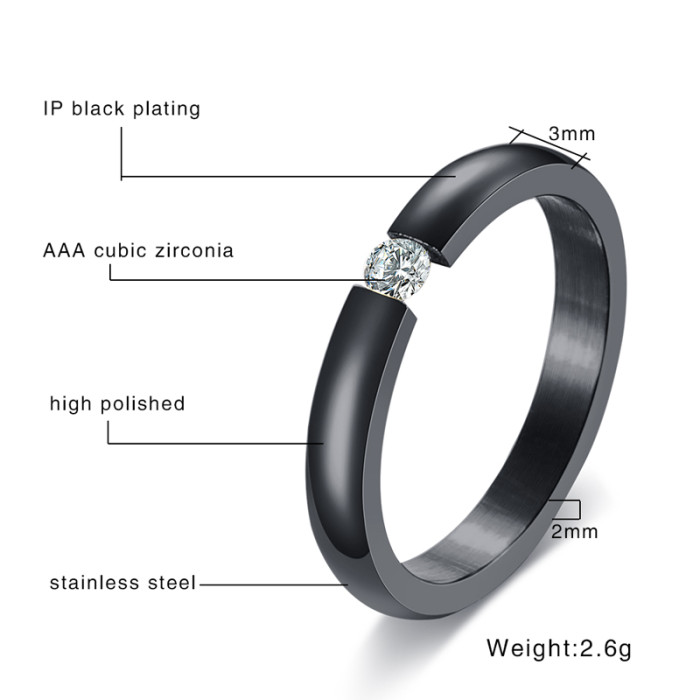 Stainless Steel CZ Black IP Ring