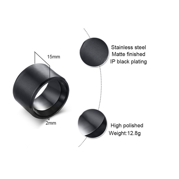 Wholesale Stainless Steel 25mm Black Men Wedding Ring Matte Band Ring