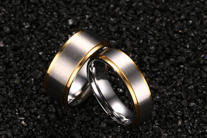 Stainless Steel Gold Edge Bushed Center Wedding Bands for Men