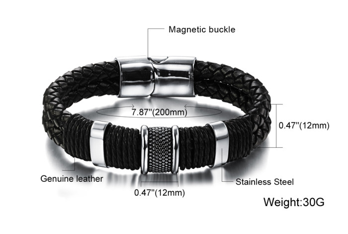 Wholesale Leather Stainless Steel Bracelet
