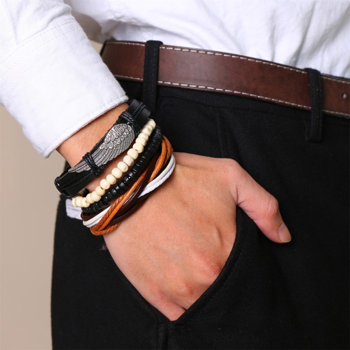 Wholesale Mens Multilayer Leather Charm Bracelet
