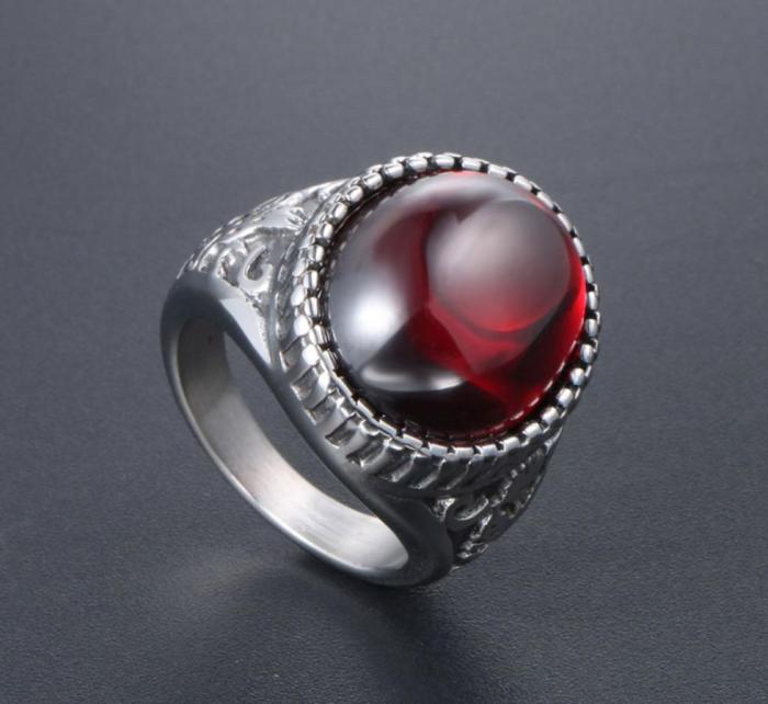 Wholesale Circle Agate Stone Stainless Steel Ring with Symmetrical Designs