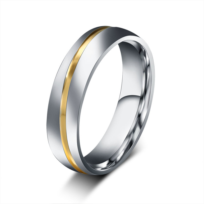 Stainless Steel Center IP Gold Line 3 CZ Engagement Ring