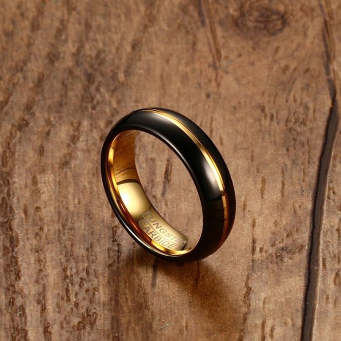 Tungsten Ring Designs Black and Gold Ring