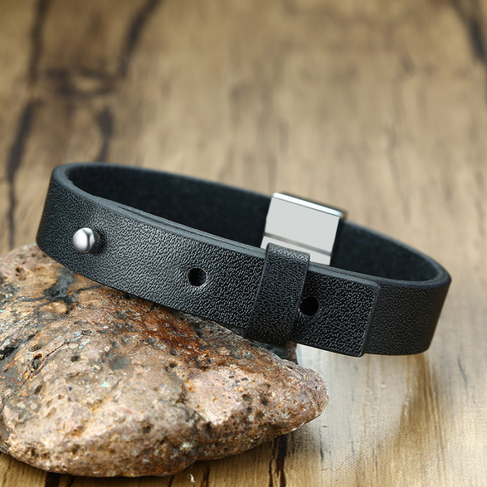 Wholesale Personalized Genuine Black Leather Bracelet