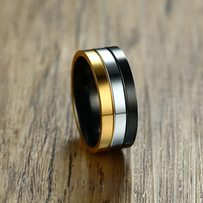 Wholesale Stainless Steel Three-Tone Wedding Bands for Him