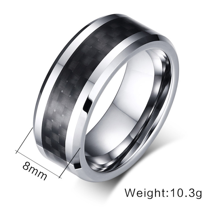 Mens Tungsten Black Carbon Fiber Inlay Wedding Ring