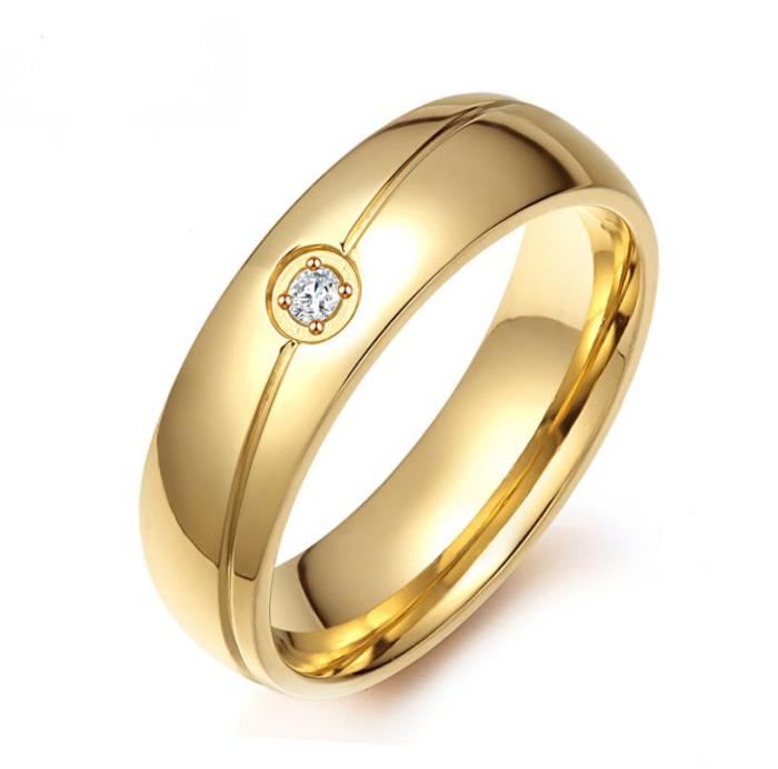 Stainless Steel Gold Ring with CZ