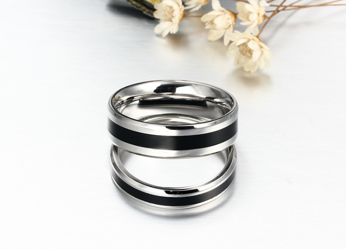 Wholesale Mens Black Center Stainless Steel Wedding Bands