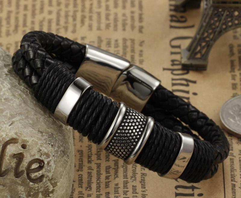 Wholesale Leather Stainless Steel Bracelet