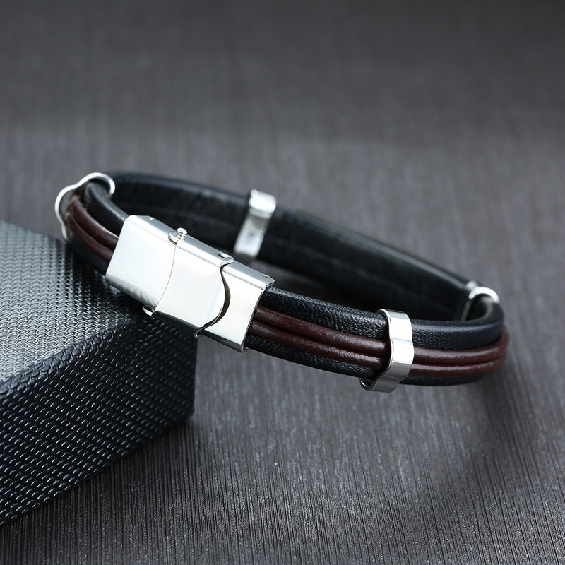 Wholesale Stainless Steel Mens Leather ID Bracelets Engraved