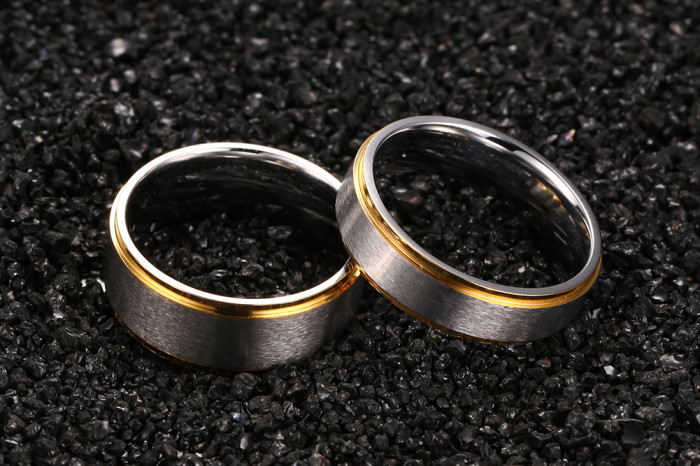Stainless Steel Gold Edge Bushed Center Wedding Bands for Men