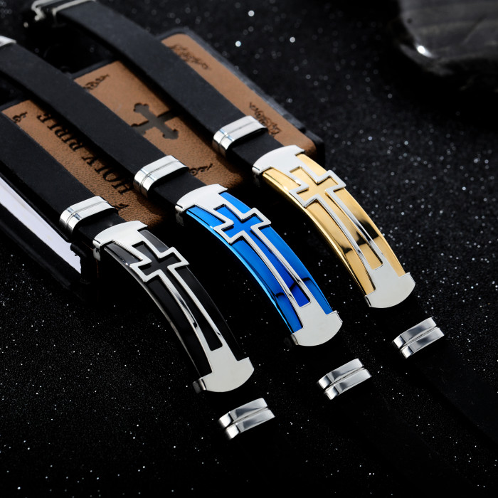 Wholesale Rubber Arm Bracelets with Steel Cross