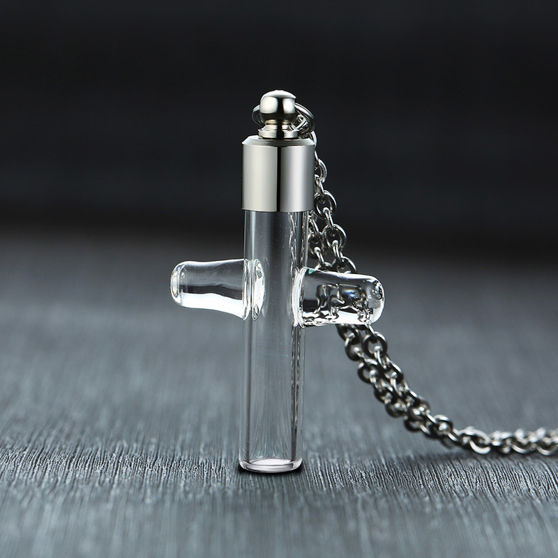 Wholesale Stainless Steel Silver Cross Urn Necklace