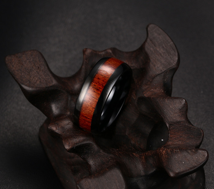 8mm Black Tungsten Wood Inlay Rings Wholesale Supplier