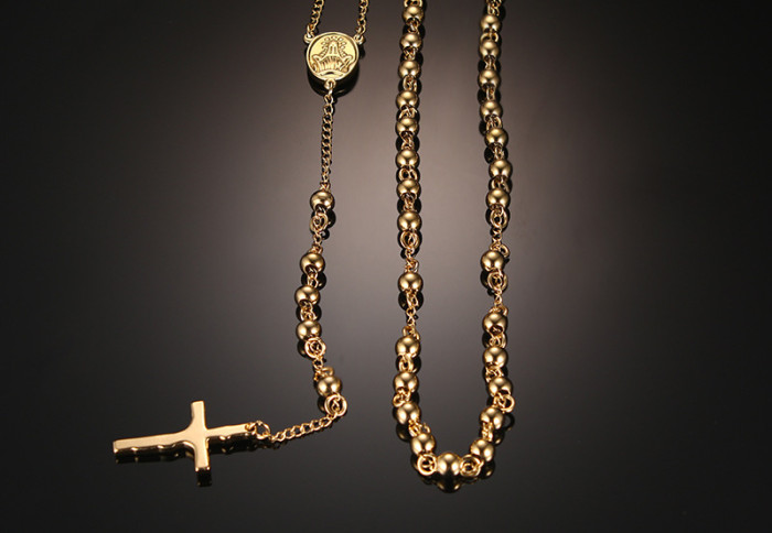 Wholesale Stainless Steel Gold Plated Rosary Necklace