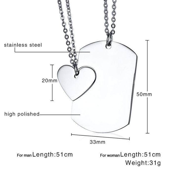 Wholesale Stainless Steel Couple Heart Pendant Necklace