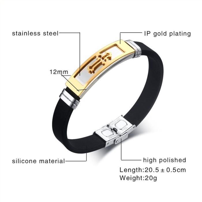 Wholesale Cheap Gold IP Stainless Steel Cross Silicone Bracelets