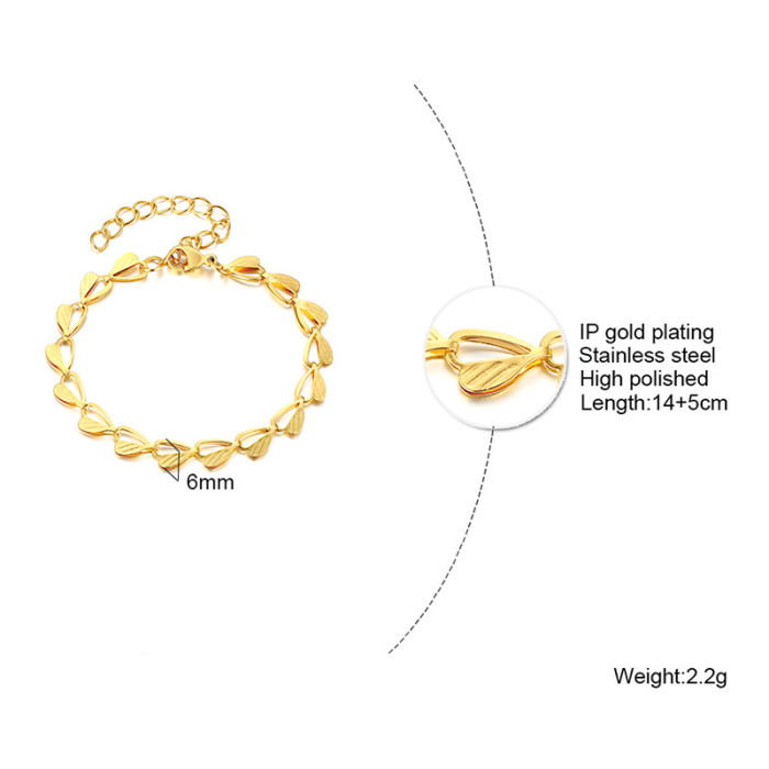 Wholesale Stainless Steel Personalised Golden Leaf Chain Bracelet