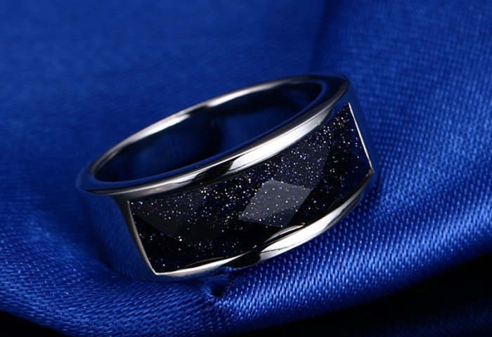 Surgical Steel Ring with Blue Sandstone
